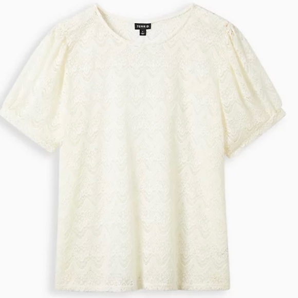Torrid ivory puff sleeve tee- stretch lace ivory - Picture 4 of 4